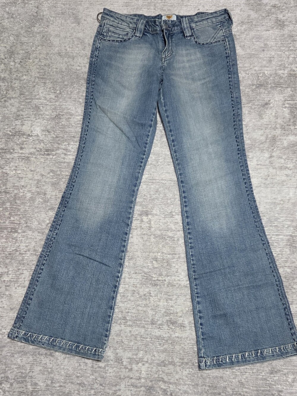 Vintage Y2 Antik Denim Fleur-de-Lis Embroidered Low-Rise Flare Jeans
